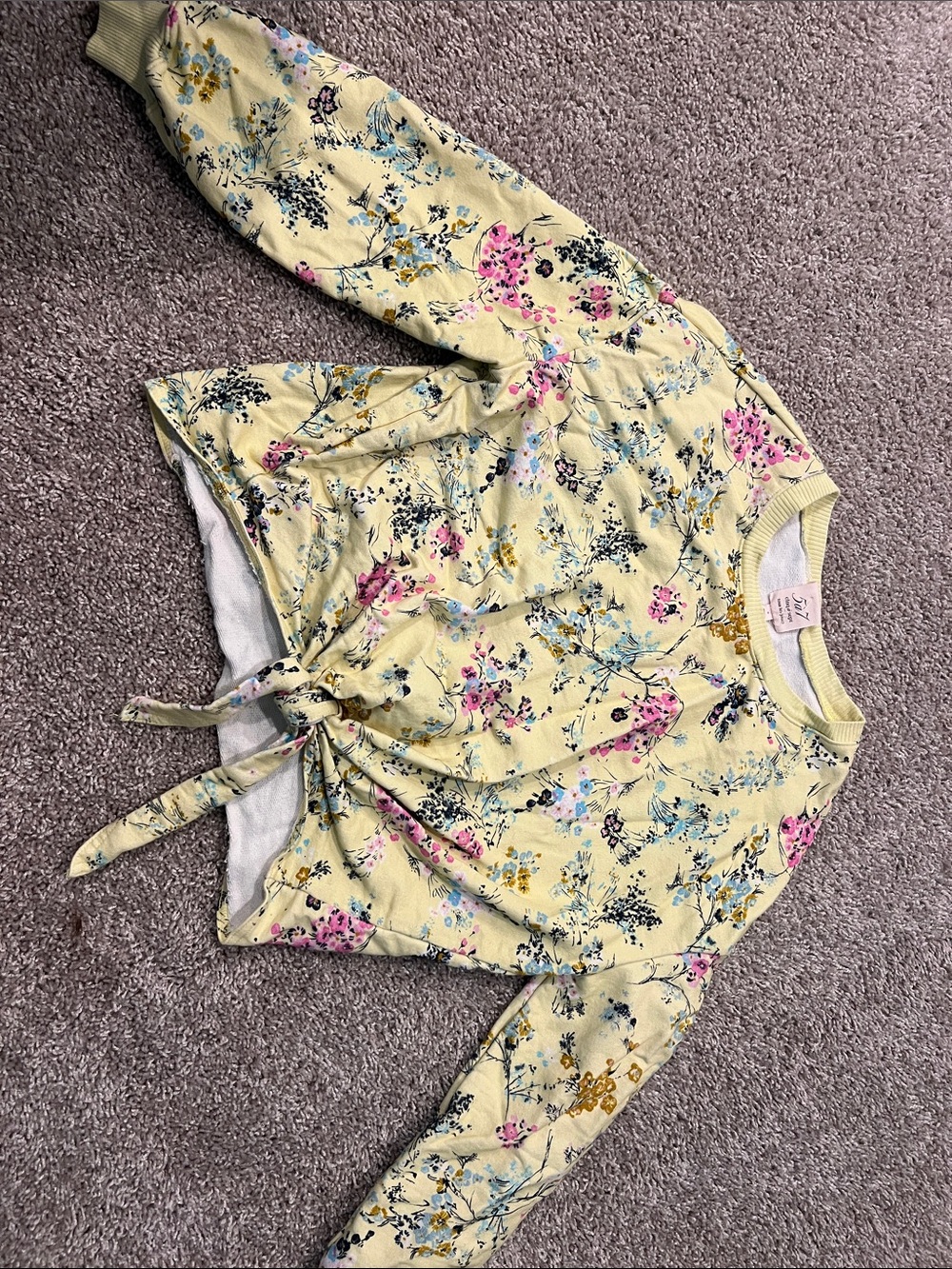 cinq a sept Pale Yellow Floral Tie-Front Sweatshirt